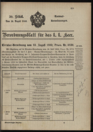 Verordnungsblatt für das Kaiserlich-Königliche Heer 18890830 Seite: 1