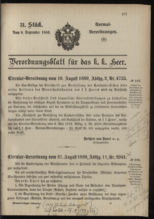 Verordnungsblatt für das Kaiserlich-Königliche Heer 18890908 Seite: 1