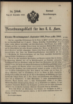 Verordnungsblatt für das Kaiserlich-Königliche Heer 18890927 Seite: 1