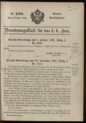 Verordnungsblatt für das Kaiserlich-Königliche Heer 18891003 Seite: 1