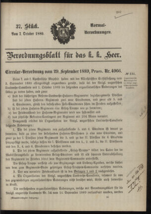 Verordnungsblatt für das Kaiserlich-Königliche Heer 18891007 Seite: 1