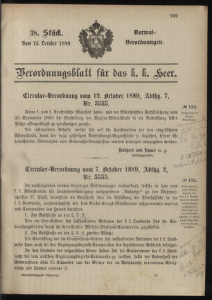 Verordnungsblatt für das Kaiserlich-Königliche Heer 18891015 Seite: 1