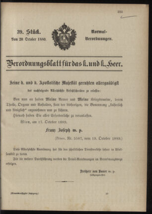 Verordnungsblatt für das Kaiserlich-Königliche Heer 18891020 Seite: 1