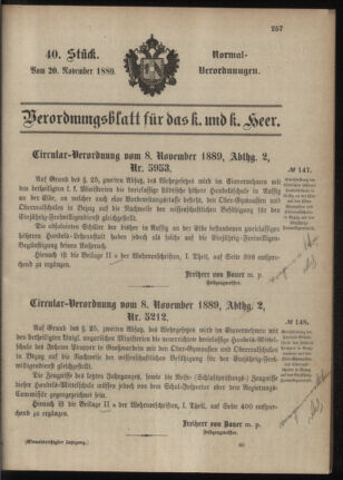 Verordnungsblatt für das Kaiserlich-Königliche Heer 18891120 Seite: 1