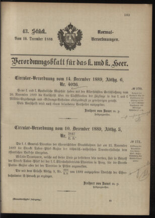 Verordnungsblatt für das Kaiserlich-Königliche Heer 18891216 Seite: 1