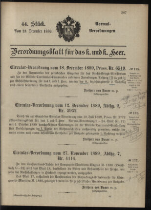 Verordnungsblatt für das Kaiserlich-Königliche Heer 18891223 Seite: 1