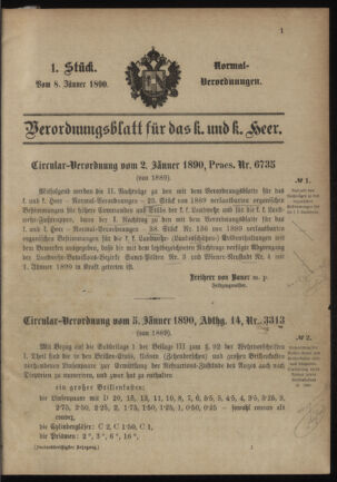 Verordnungsblatt für das Kaiserlich-Königliche Heer 18900108 Seite: 1