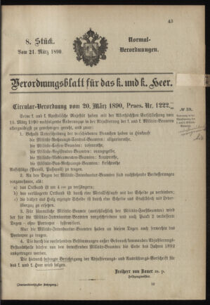 Verordnungsblatt für das Kaiserlich-Königliche Heer 18900321 Seite: 1