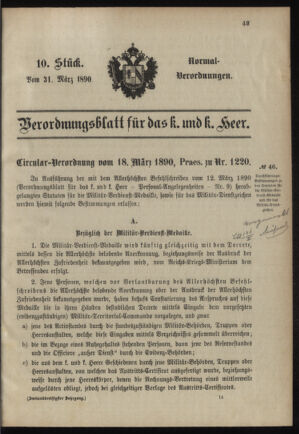 Verordnungsblatt für das Kaiserlich-Königliche Heer 18900331 Seite: 1