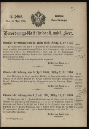 Verordnungsblatt für das Kaiserlich-Königliche Heer 18900410 Seite: 1