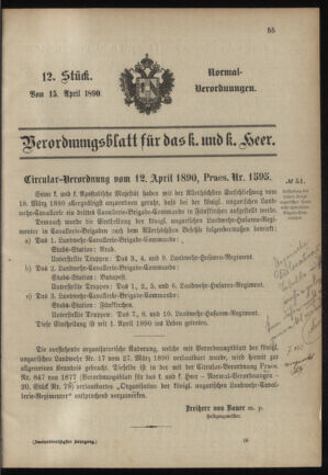 Verordnungsblatt für das Kaiserlich-Königliche Heer 18900415 Seite: 1