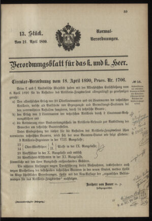 Verordnungsblatt für das Kaiserlich-Königliche Heer 18900421 Seite: 1