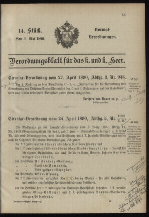 Verordnungsblatt für das Kaiserlich-Königliche Heer 18900501 Seite: 1