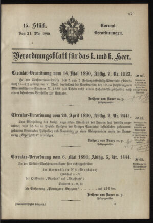 Verordnungsblatt für das Kaiserlich-Königliche Heer 18900521 Seite: 1