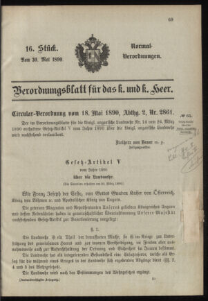 Verordnungsblatt für das Kaiserlich-Königliche Heer 18900530 Seite: 1