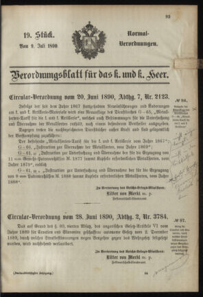 Verordnungsblatt für das Kaiserlich-Königliche Heer 18900709 Seite: 1