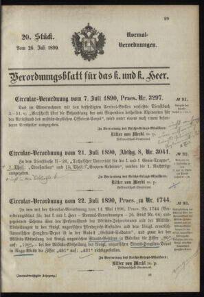 Verordnungsblatt für das Kaiserlich-Königliche Heer 18900726 Seite: 1