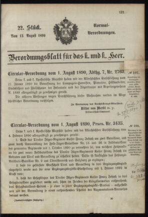 Verordnungsblatt für das Kaiserlich-Königliche Heer 18900813 Seite: 1