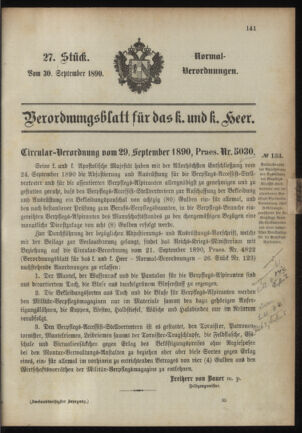 Verordnungsblatt für das Kaiserlich-Königliche Heer 18900930 Seite: 1