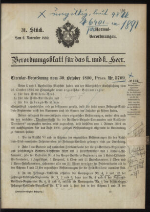 Verordnungsblatt für das Kaiserlich-Königliche Heer 18901106 Seite: 1