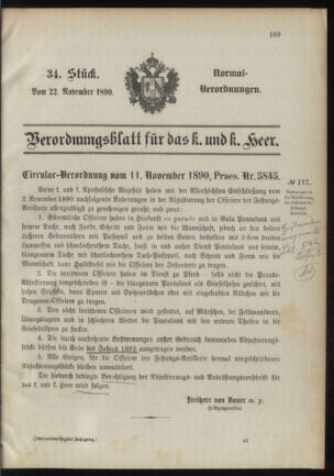 Verordnungsblatt für das Kaiserlich-Königliche Heer 18901122 Seite: 1