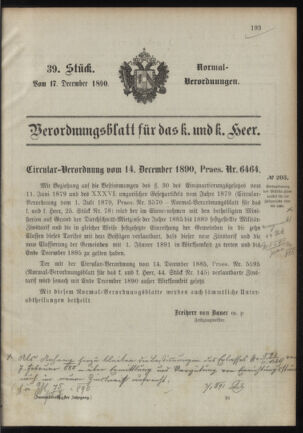 Verordnungsblatt für das Kaiserlich-Königliche Heer 18901217 Seite: 11