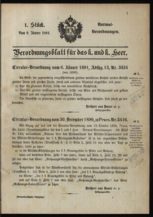 Verordnungsblatt für das Kaiserlich-Königliche Heer 18910109 Seite: 1