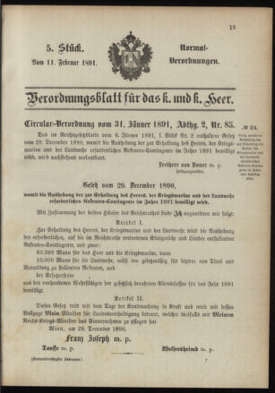 Verordnungsblatt für das Kaiserlich-Königliche Heer 18910211 Seite: 1