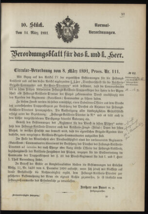 Verordnungsblatt für das Kaiserlich-Königliche Heer 18910314 Seite: 1