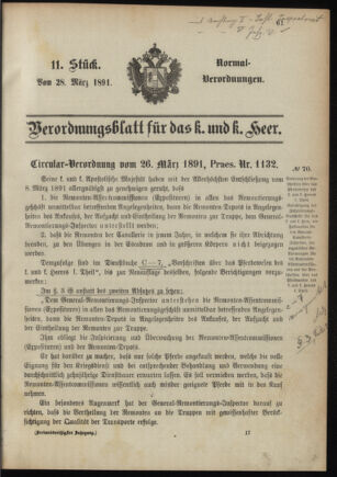 Verordnungsblatt für das Kaiserlich-Königliche Heer 18910328 Seite: 1