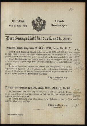 Verordnungsblatt für das Kaiserlich-Königliche Heer 18910403 Seite: 1