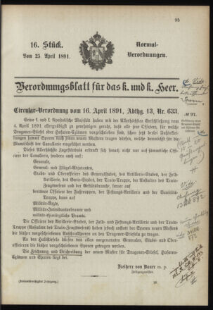 Verordnungsblatt für das Kaiserlich-Königliche Heer 18910425 Seite: 1