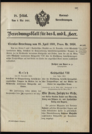 Verordnungsblatt für das Kaiserlich-Königliche Heer 18910509 Seite: 1