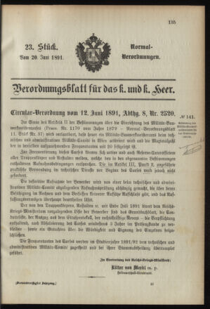 Verordnungsblatt für das Kaiserlich-Königliche Heer 18910620 Seite: 1