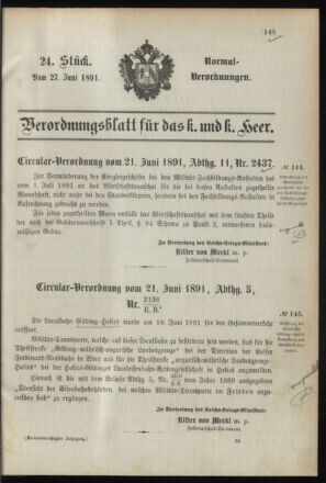 Verordnungsblatt für das Kaiserlich-Königliche Heer 18910627 Seite: 1