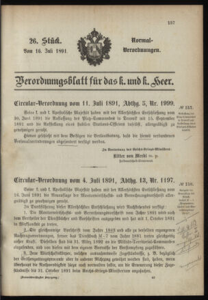 Verordnungsblatt für das Kaiserlich-Königliche Heer 18910716 Seite: 1