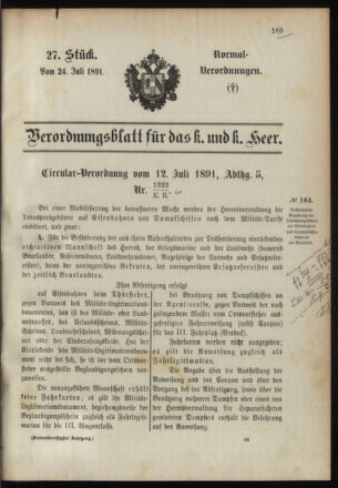 Verordnungsblatt für das Kaiserlich-Königliche Heer 18910724 Seite: 1