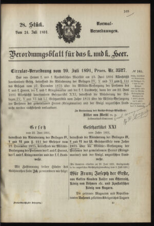 Verordnungsblatt für das Kaiserlich-Königliche Heer 18910724 Seite: 9