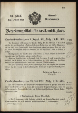 Verordnungsblatt für das Kaiserlich-Königliche Heer 18910804 Seite: 1