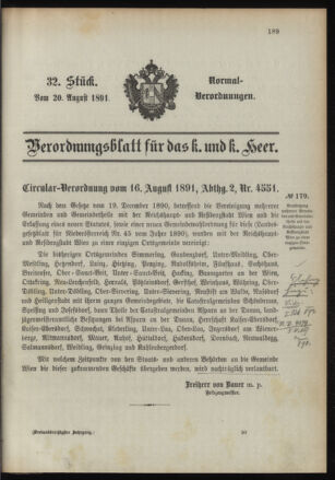 Verordnungsblatt für das Kaiserlich-Königliche Heer 18910820 Seite: 1