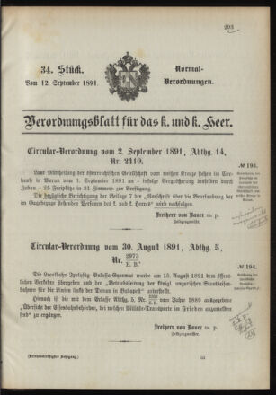 Verordnungsblatt für das Kaiserlich-Königliche Heer 18910912 Seite: 1