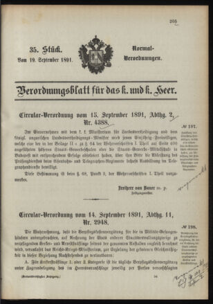 Verordnungsblatt für das Kaiserlich-Königliche Heer 18910919 Seite: 1