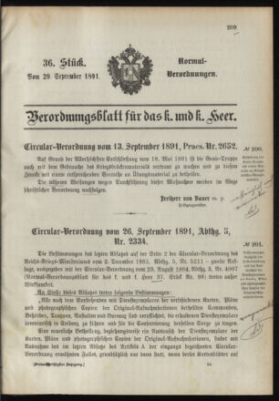 Verordnungsblatt für das Kaiserlich-Königliche Heer 18910929 Seite: 1