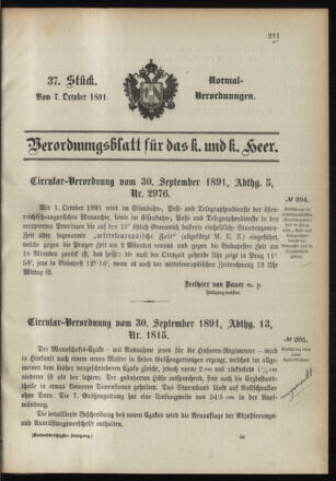 Verordnungsblatt für das Kaiserlich-Königliche Heer 18911007 Seite: 1