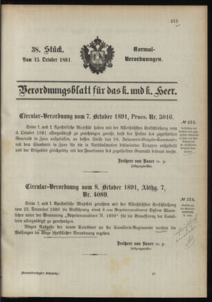 Verordnungsblatt für das Kaiserlich-Königliche Heer 18911015 Seite: 1