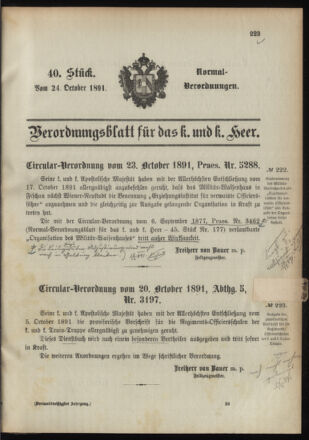 Verordnungsblatt für das Kaiserlich-Königliche Heer 18911024 Seite: 1