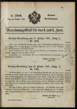 Verordnungsblatt für das Kaiserlich-Königliche Heer 18911030 Seite: 1