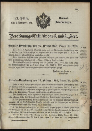 Verordnungsblatt für das Kaiserlich-Königliche Heer 18911104 Seite: 1