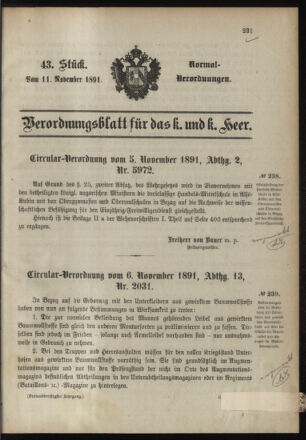 Verordnungsblatt für das Kaiserlich-Königliche Heer 18911111 Seite: 1