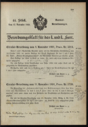 Verordnungsblatt für das Kaiserlich-Königliche Heer 18911117 Seite: 1